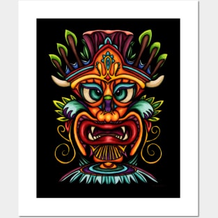 Colorful Polynesian tiki mask illustration Posters and Art